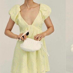 NWT Anthropologie | Yellow Deep V Puff Shoulder Eyelet Embroidered Dress| 16 🍋
